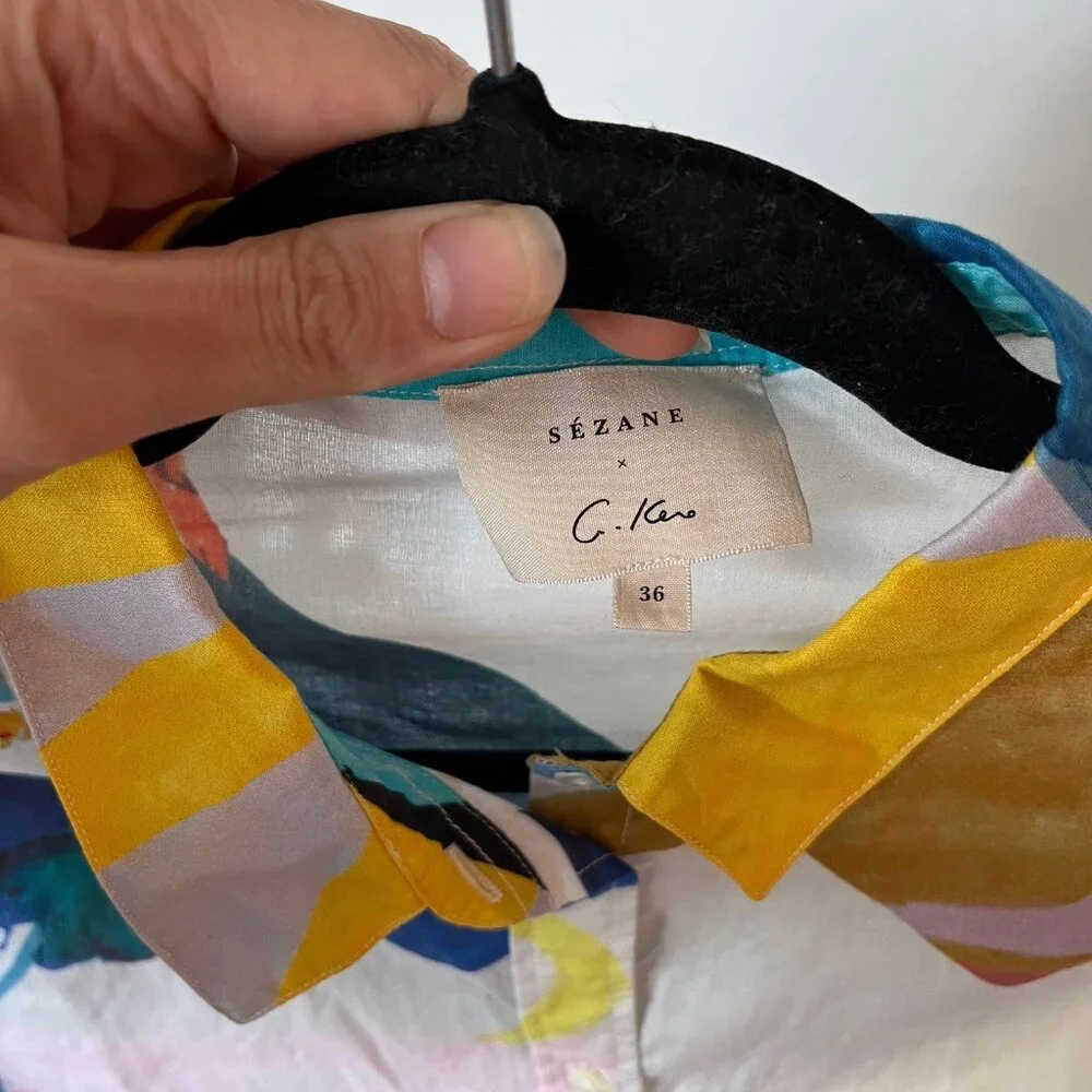 Sezane x G Kero Pierro Multicolor Print Silk Shirt, Size 36 - Picture 3 of 5